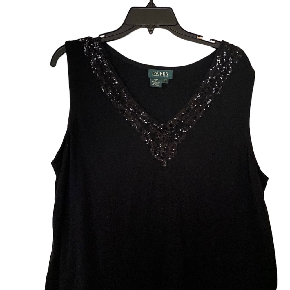 Lauren Ralph Lauren 2X BLACK SILK BLEND KNIT Sleeveless Sequin Embellished GOOD